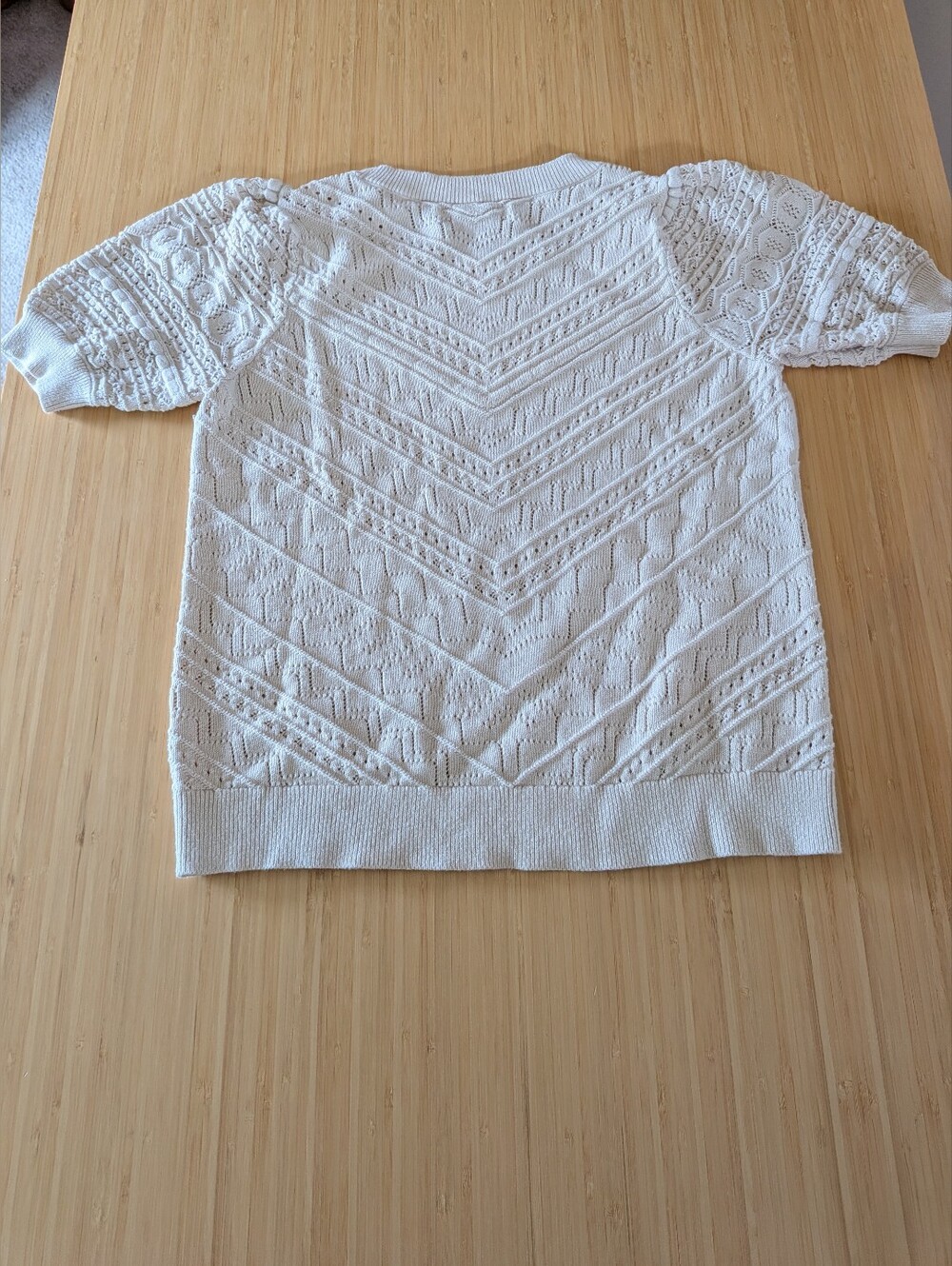 Loft Women's White Pointelle Knit Short-Sleeve Sweater